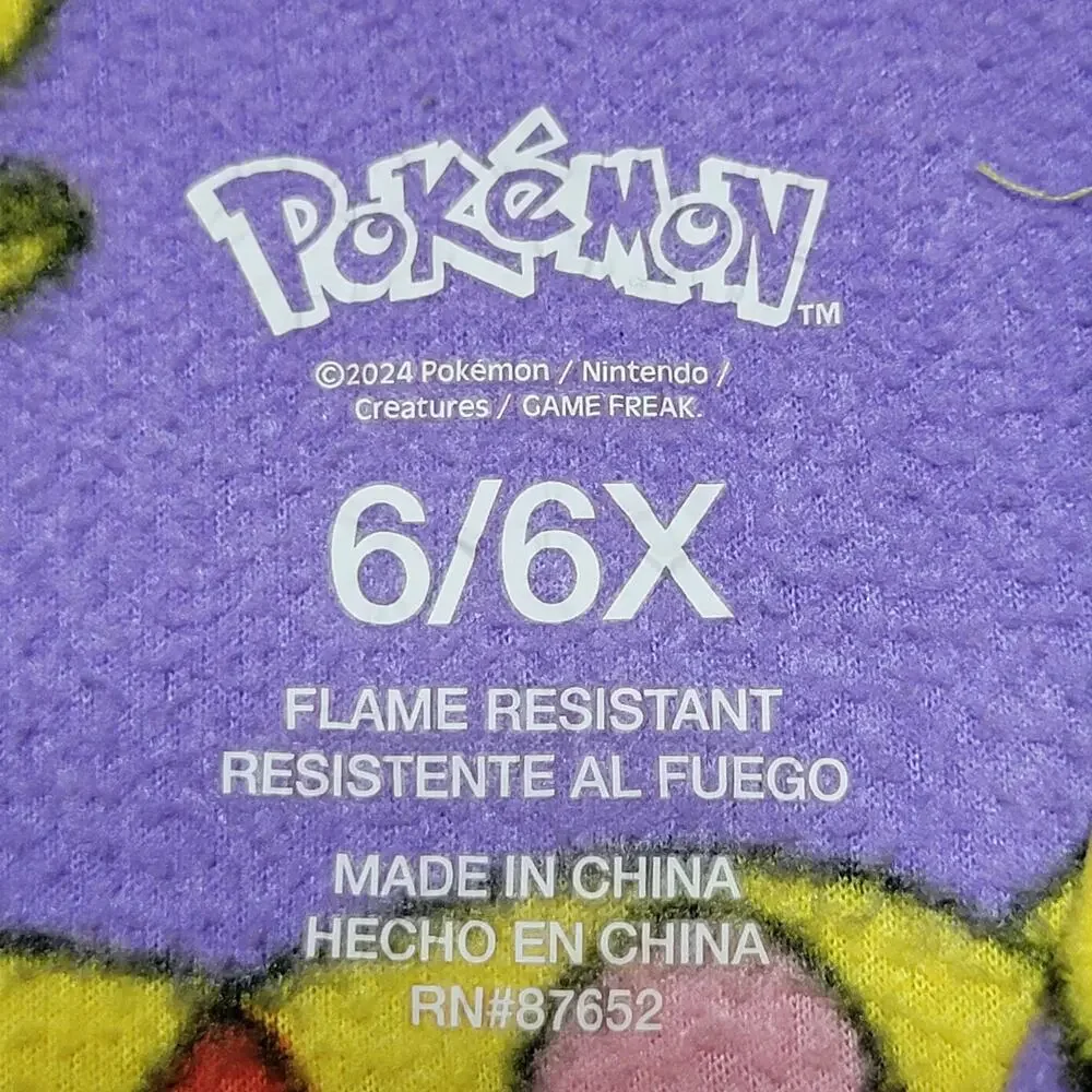 Pokemon Purple & Yellow Hooded Kids Pikachu PJ Fleece Jumper - Size 6/6X